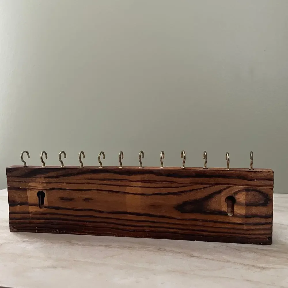 Vintage Wall Shelf with 14 Hooks - Entryway Key Jewelry Organizer